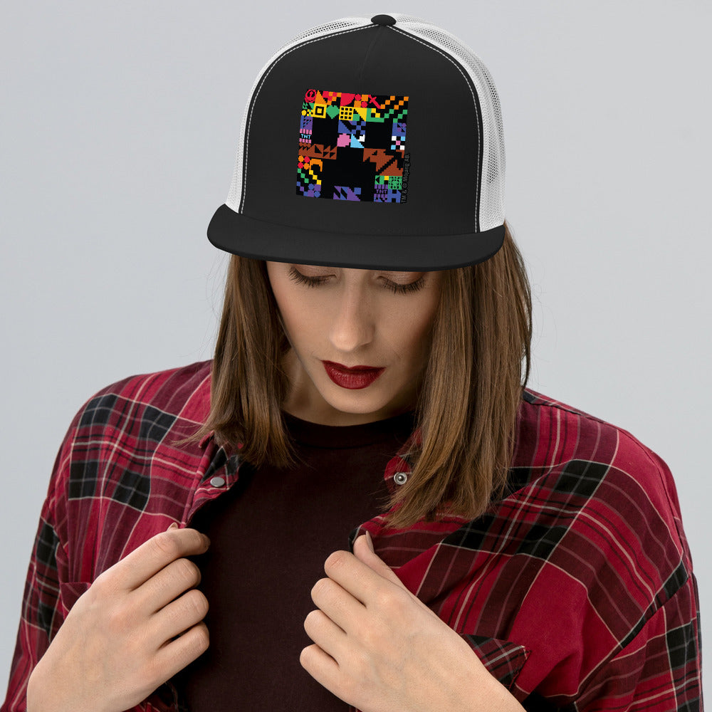 Alternative view of Minecraft Creeper Pride Trucker Hat
