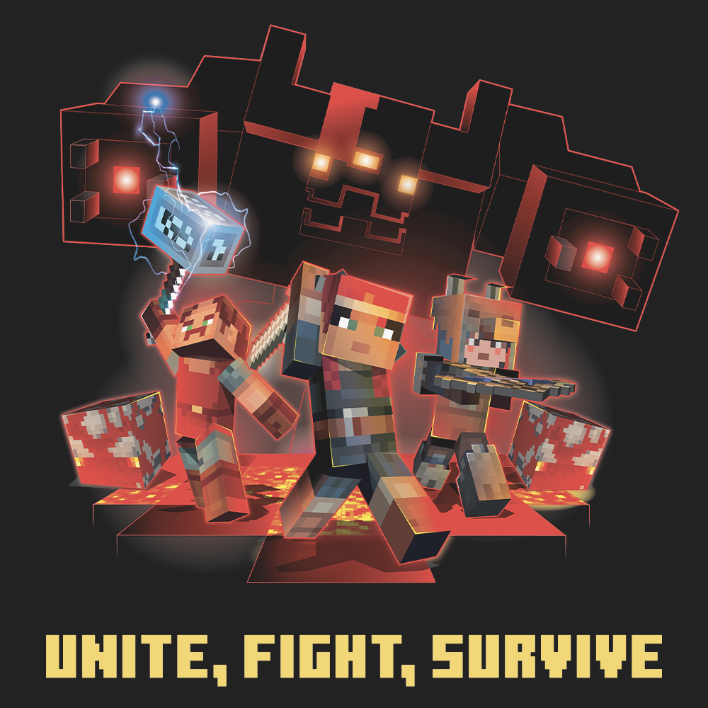 Alternative view of Minecraft Dungeons Unite, Fight, Survive Adult Short Sleeve T-shirt