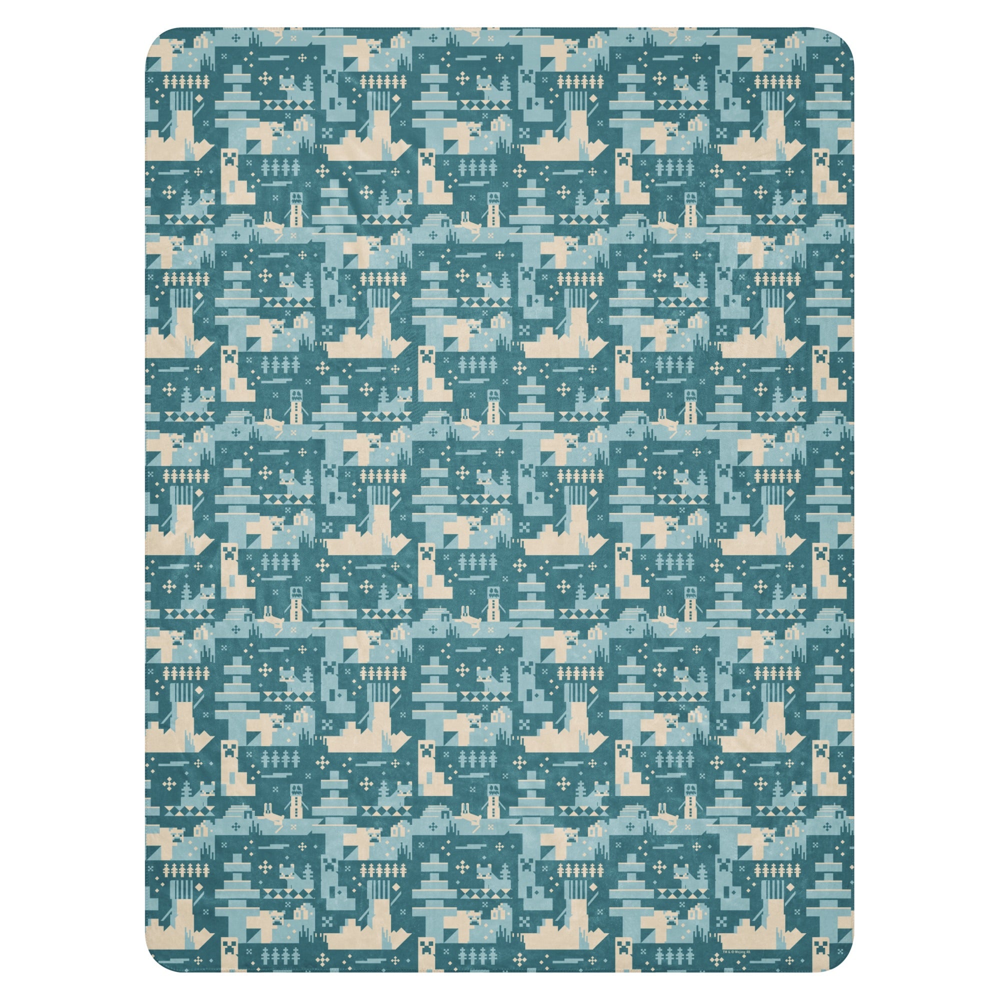 Minecraft Blue Holiday Pattern Sherpa Blanket - Image 9