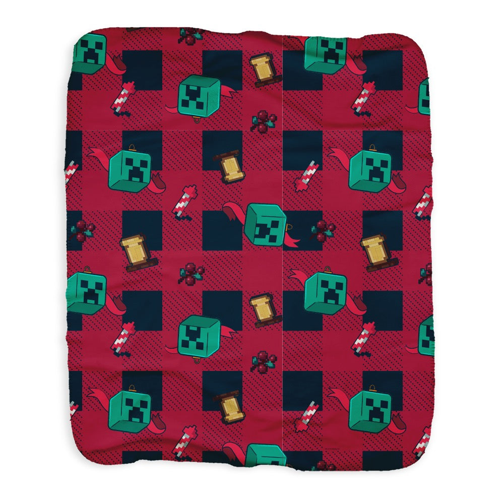 Minecraft Creeper Plaid Sherpa Blanket - Image 4