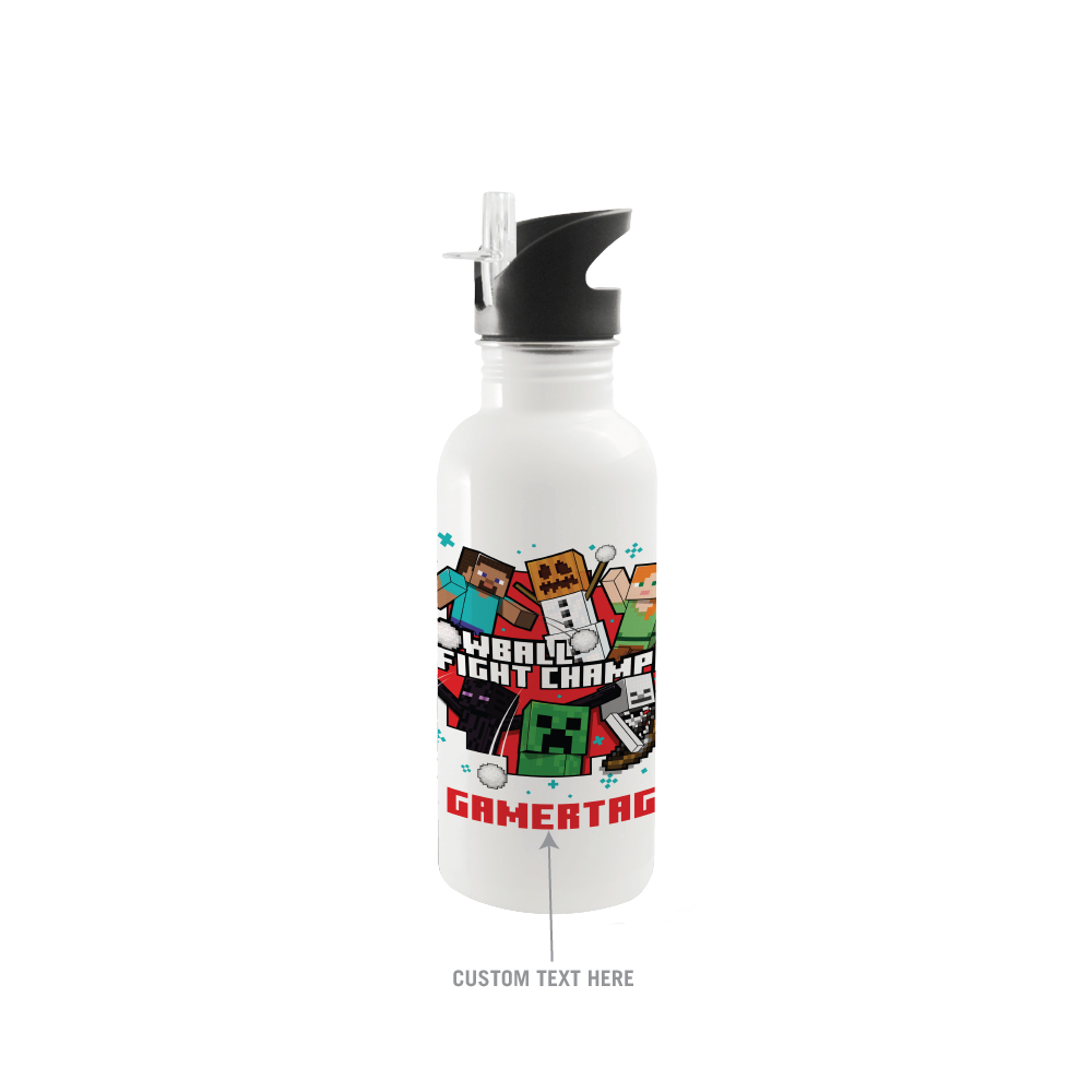 Alternative view of Minecraft Snowball Champ Personalized 20 oz Screw Top Water Bottle with Straw