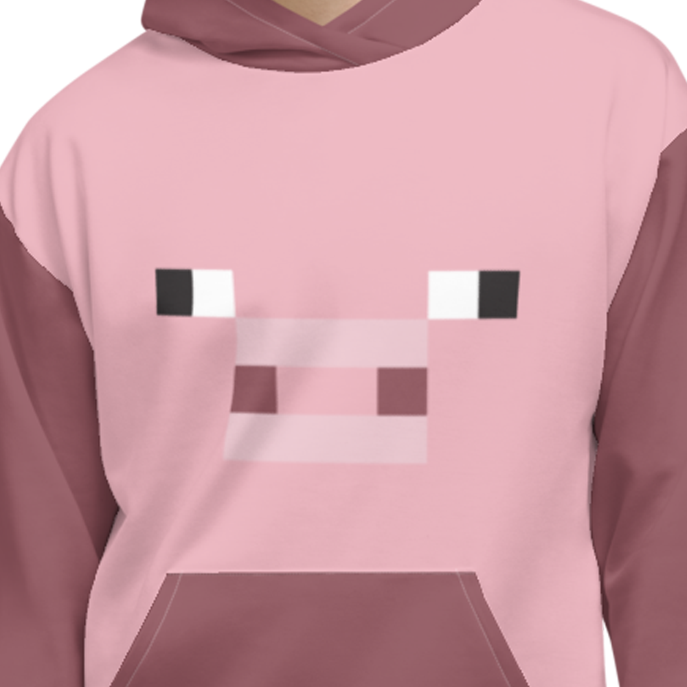Minecraft Pig Face Adult Pullover Hoodie - Image 3