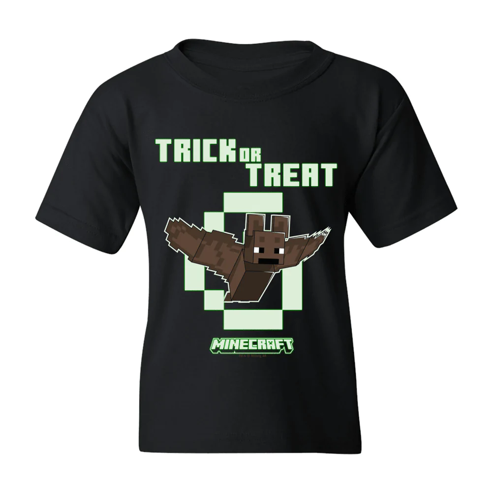 Alternative view of Minecraft Bat Trick or Treat Glow in the Dark Kids T-Shirt