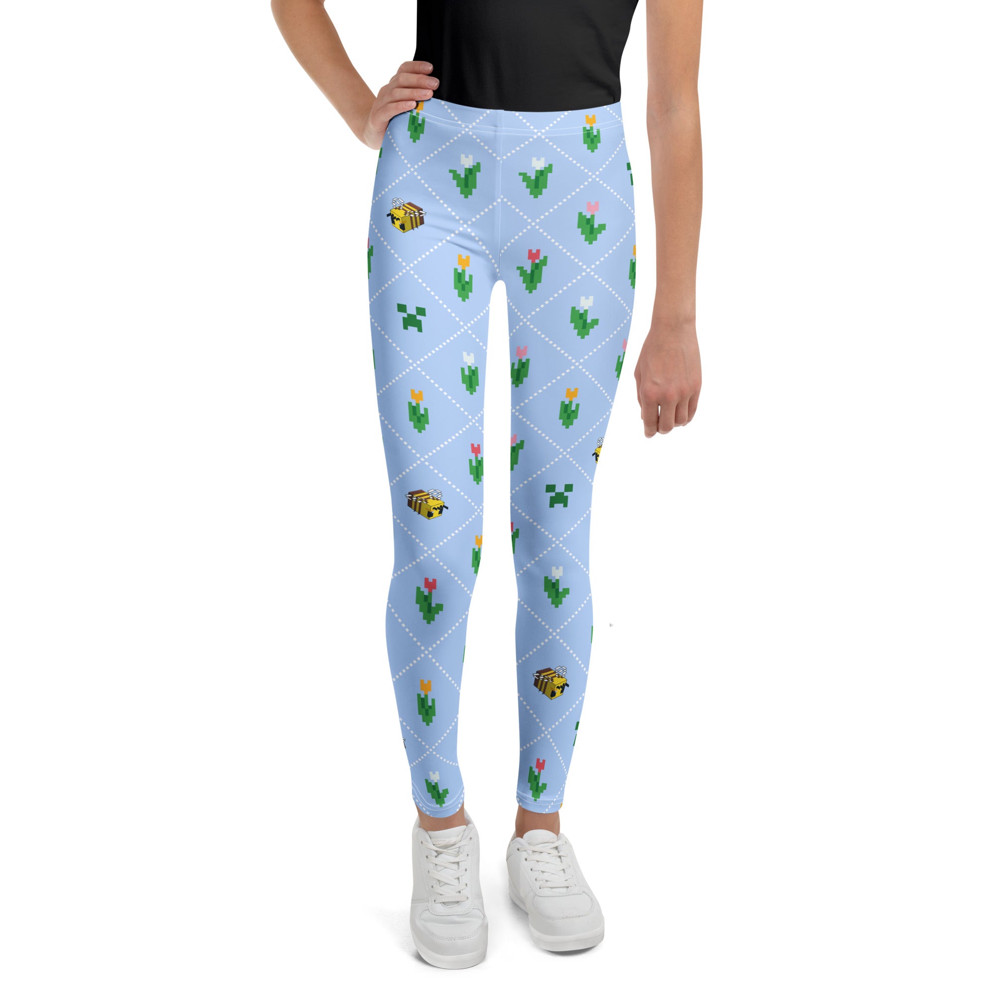 Alternative view of Minecraft Youth Leggings Pixel Flower Pattern
