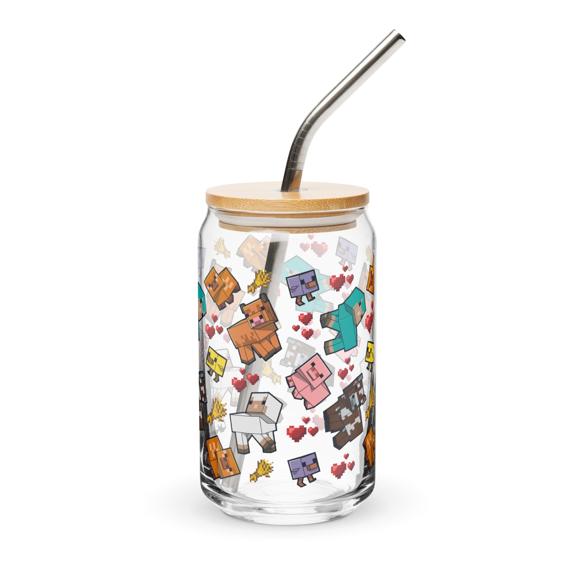 Alternative view of Minecraft Can-Shaped Glass with Straw & Lid Farm Animals Pattern