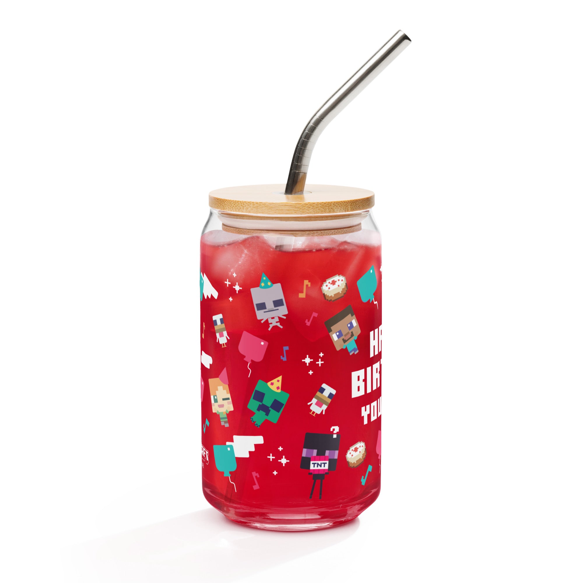 Alternative view of Minecraft Can-Shaped Glass Happy Birthday Personalized Name