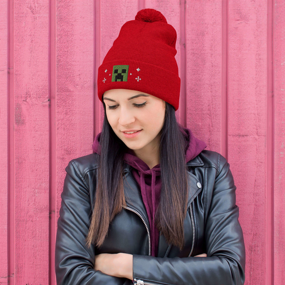 Alternative view of Minecraft Creeper Holiday Pom Beanie