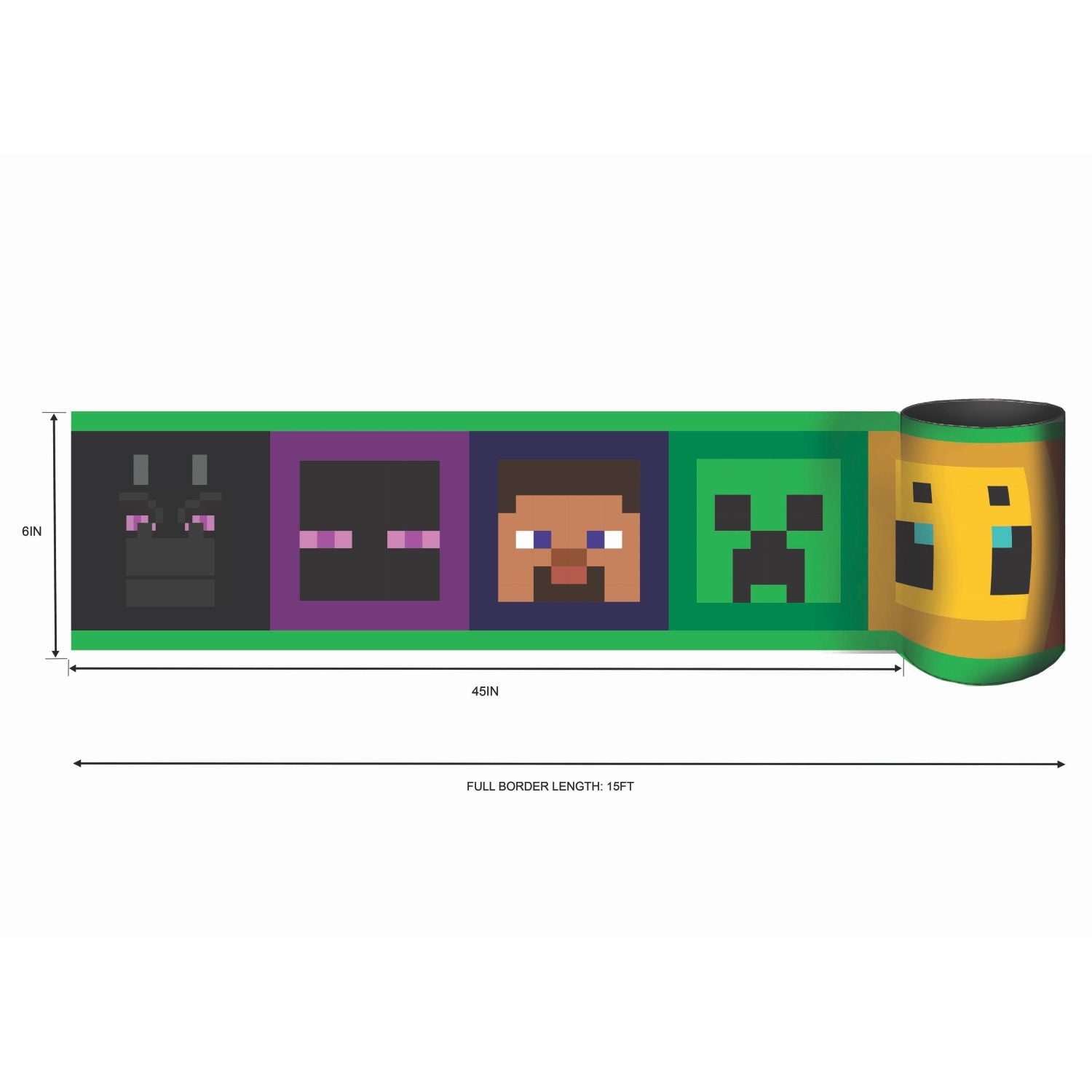 Alternative view of Minecraft Iconic Faces Black Peel & Stick Border